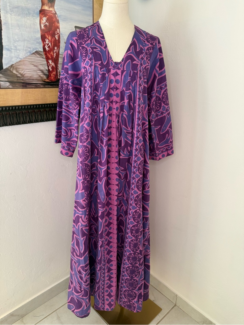 Ruth Clarage Purple & Pink Patterned Maxi Dress vintage